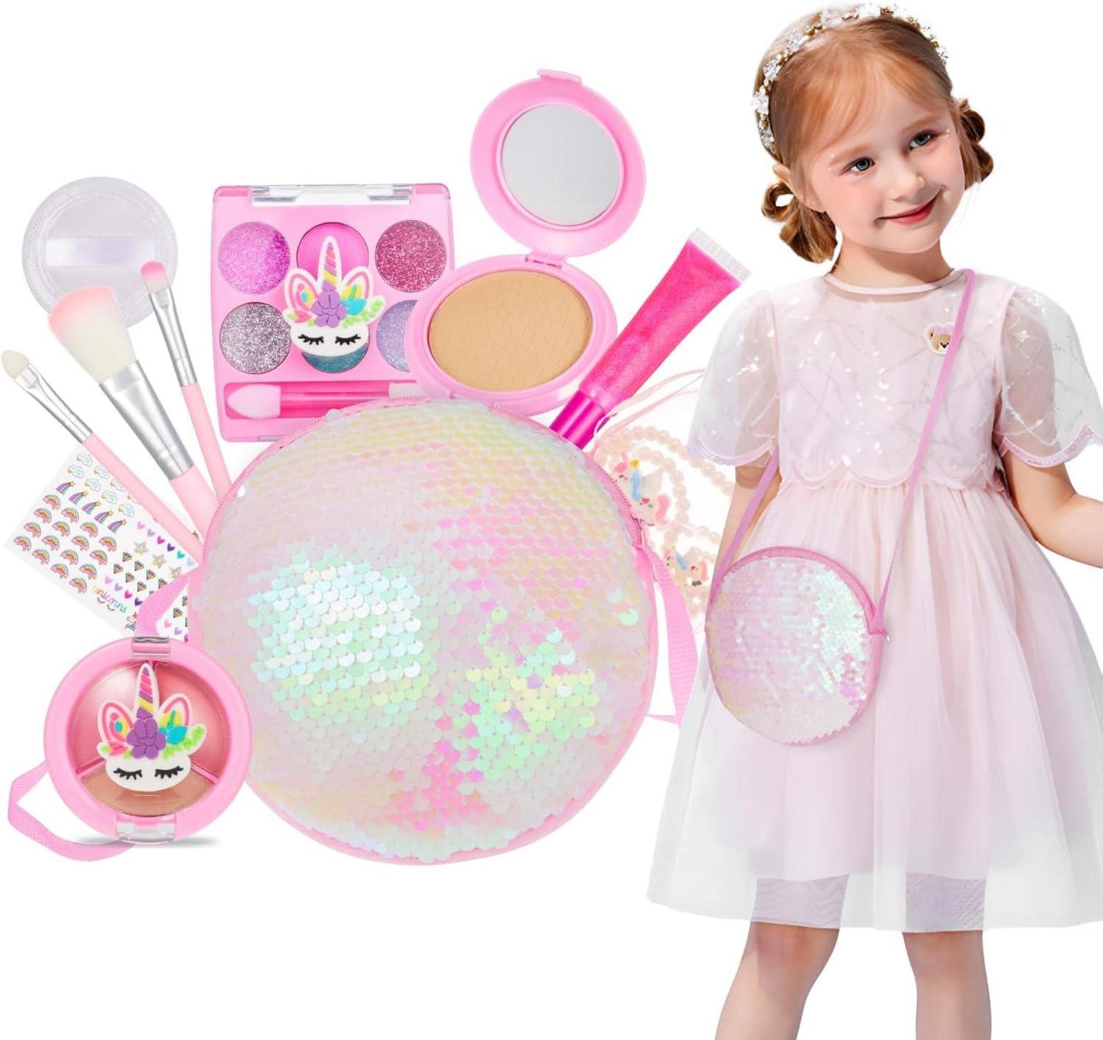 Anpro Kinder-Make-up-Set mit glitzernder Umhängetasche & Schmuck