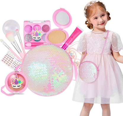 Anpro Kinder-Make-up-Set mit glitzernder Umhängetasche & Schmuck