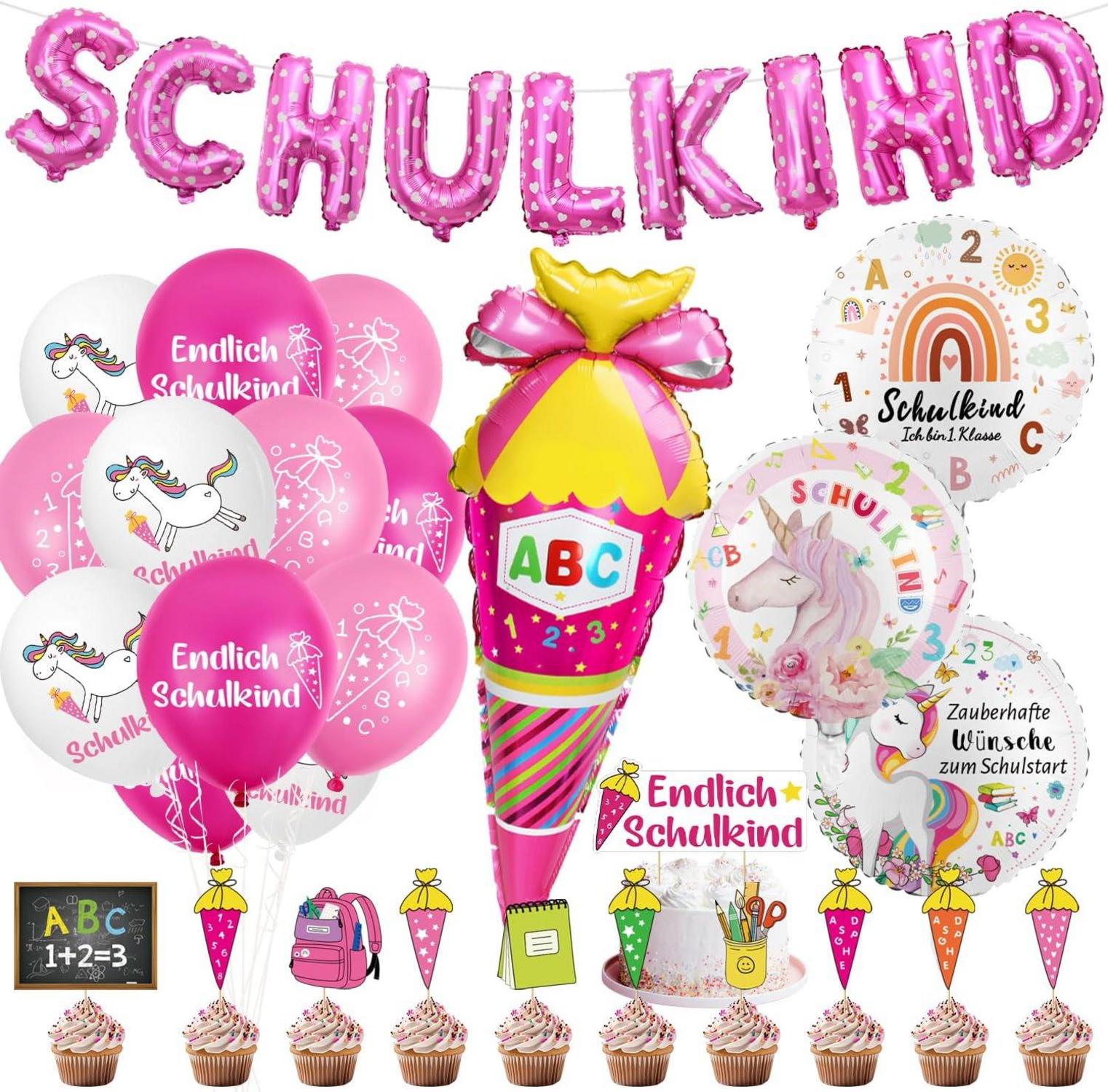 Einschulung Deko Set Schulanfang Mädchen Luftballons Folienballons