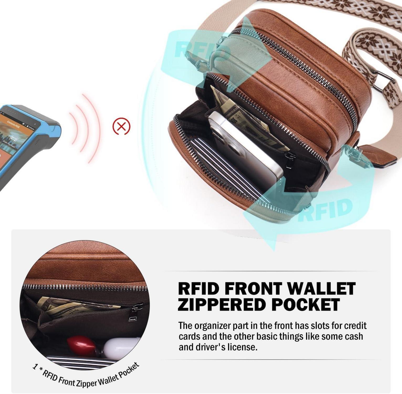MUIIKOLA Handy Umhängetasche RFID Blockierung Damen Leder Multifunktion