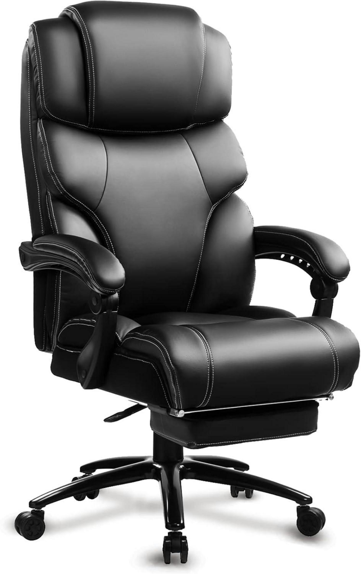 Ergonomischer Bürostuhl Atmungsaktives Leder Fußstütze Schwarz