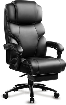Ergonomischer Bürostuhl Atmungsaktives Leder Fußstütze Schwarz