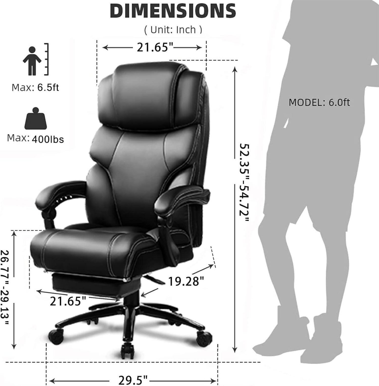Ergonomischer Bürostuhl Atmungsaktives Leder Fußstütze Schwarz