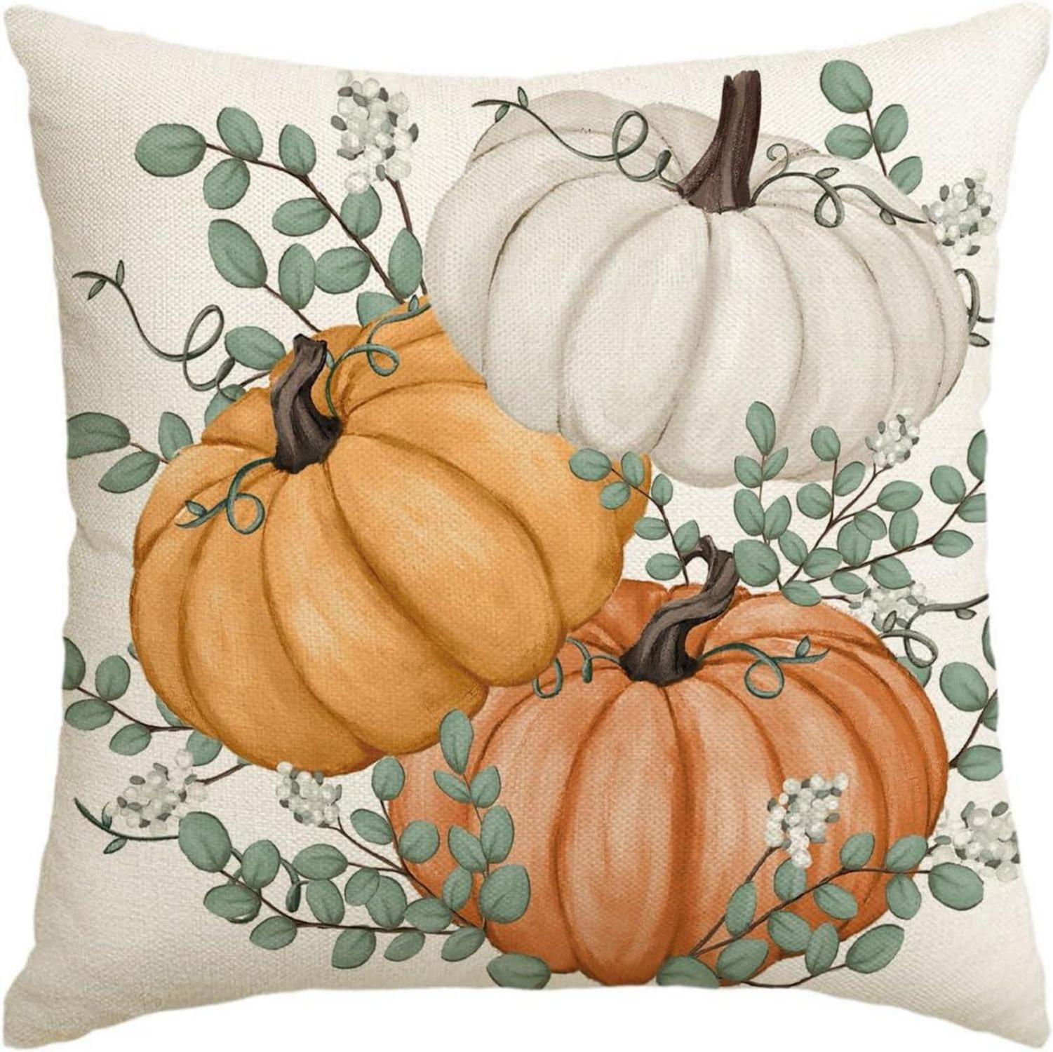 Orange Kürbisse Herbst Kissenbezug 50x50cm - Deko Sofakissen Cover