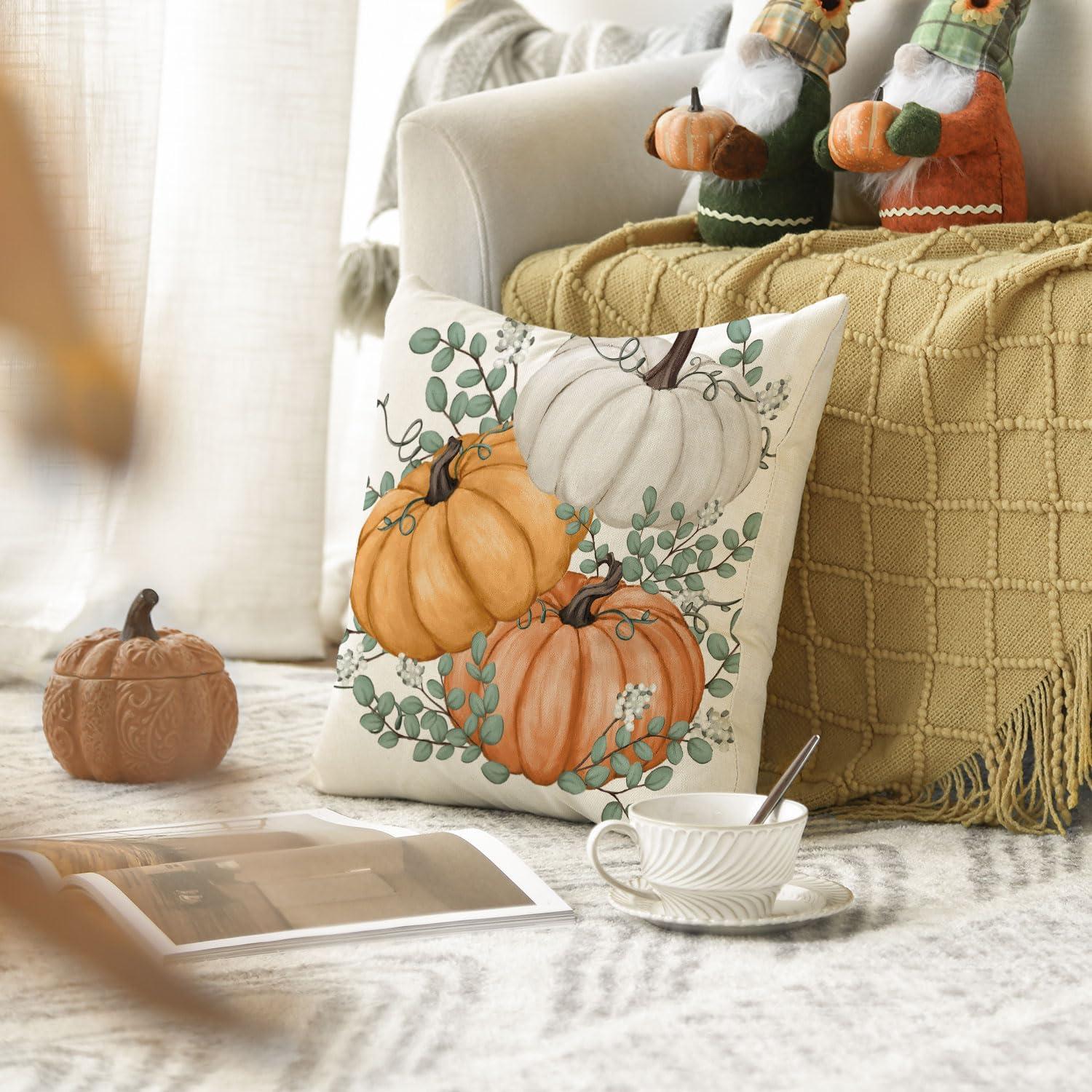Orange Kürbis Herbst Kissenbezug 50x50 cm Deko Couch Wohnzimmer Sofakissen