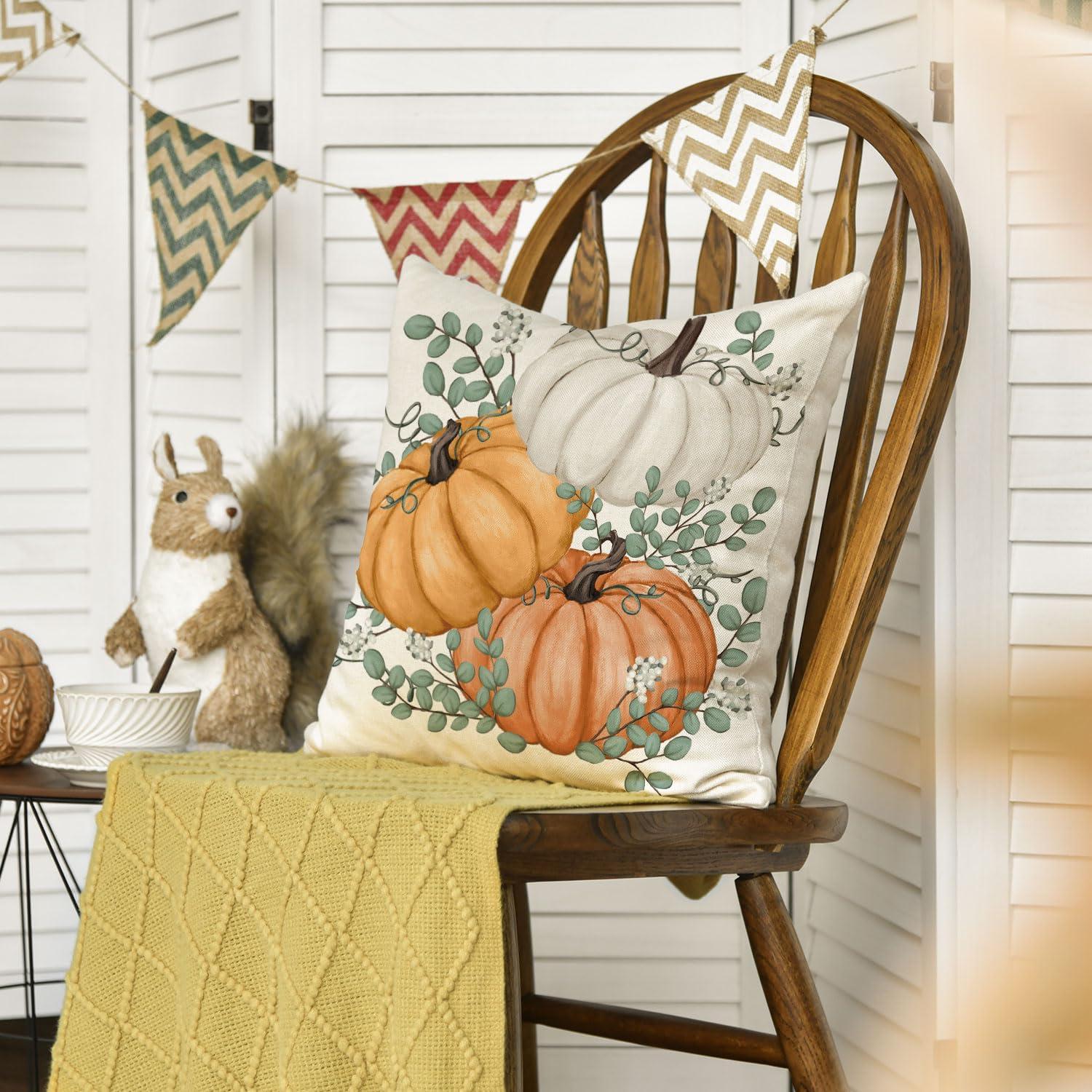 Herbst Kissenbezug Orange Kürbisse 50x50 cm Deko Couch