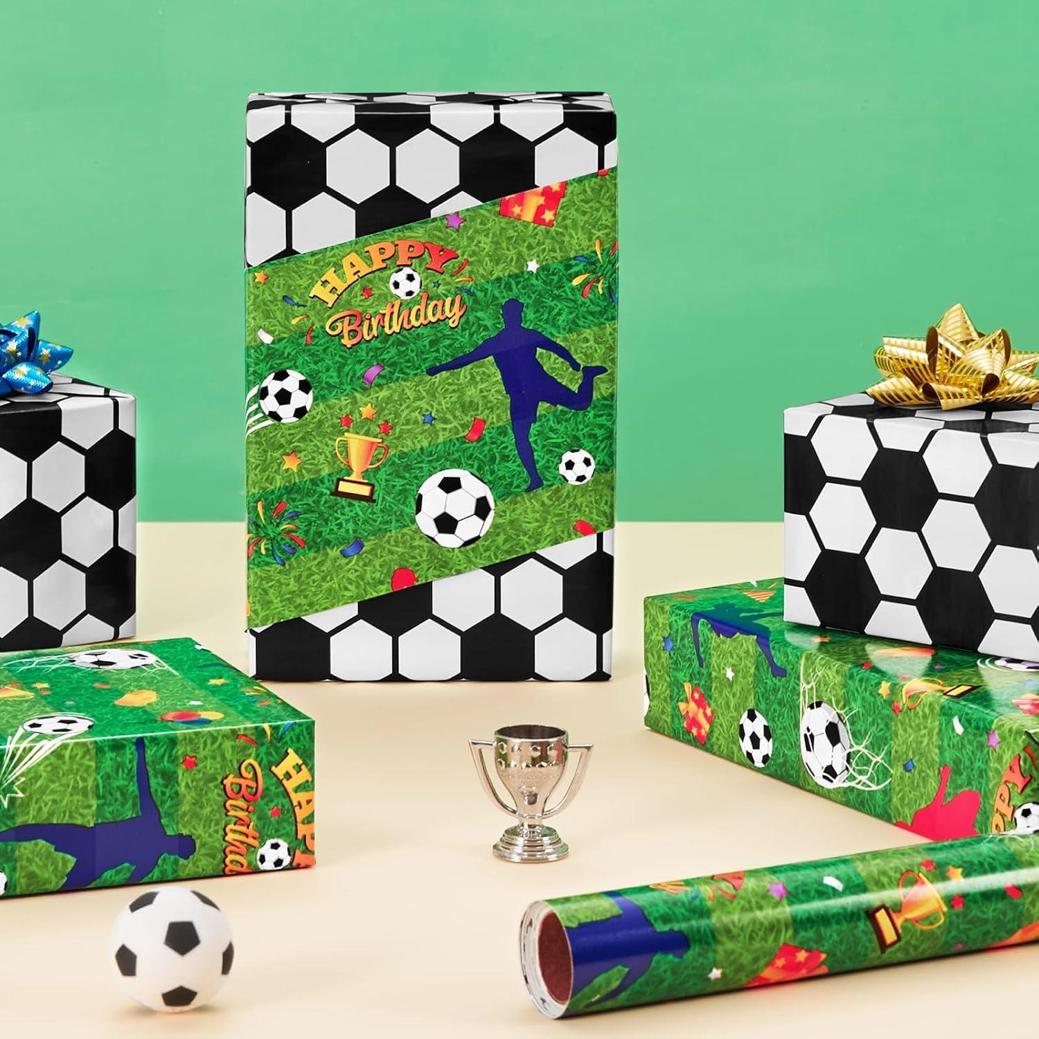 Fußball Geschenkpapier - 43x10m Rolle Sport Deko Kinder Jungen Geburtstag