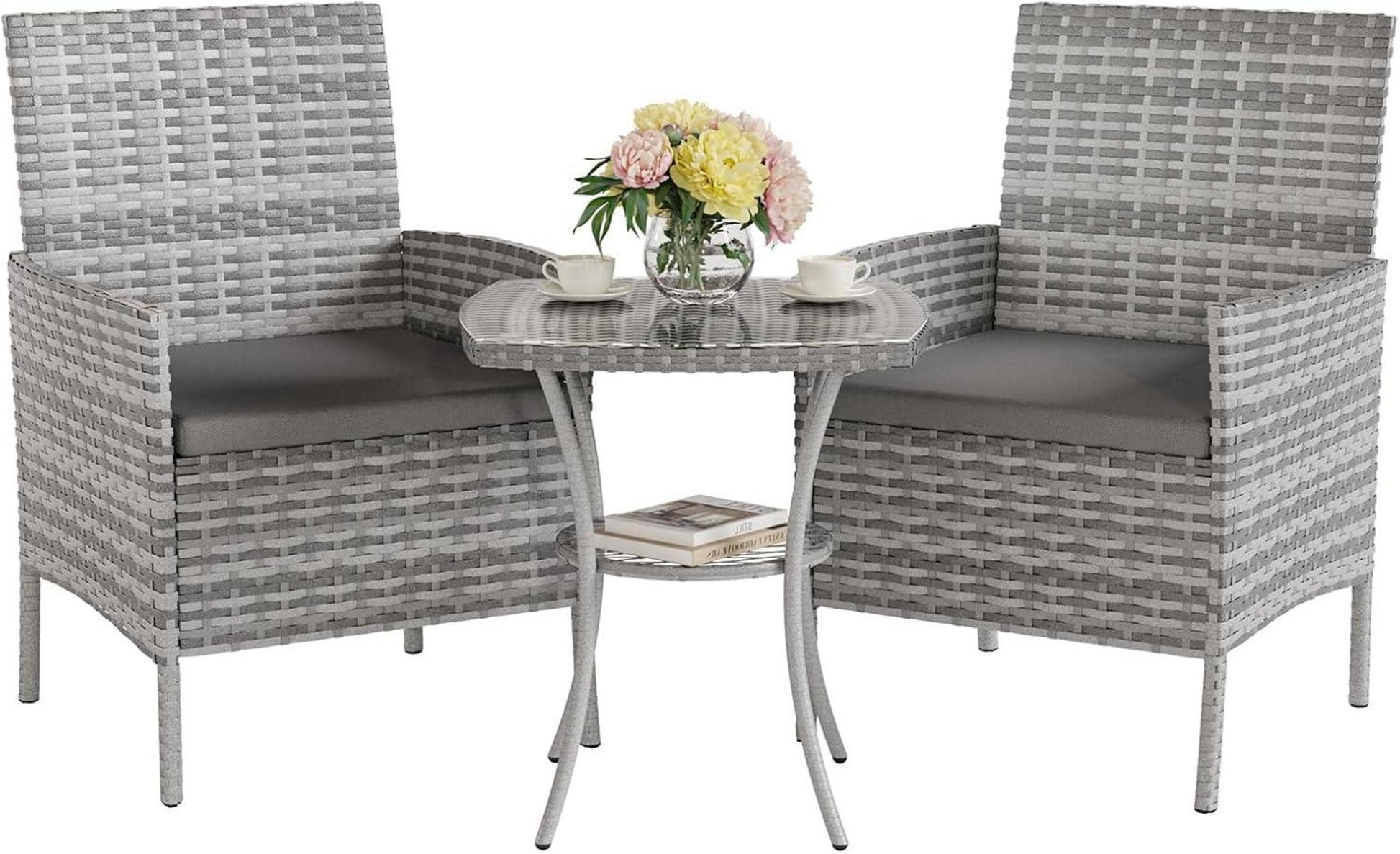 3-teiliges Balkonmöbel Set mit Gartentisch und Stühlen aus Polyrattan