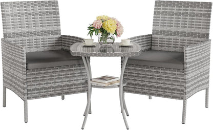 3-teiliges Balkonmöbel Set mit Gartentisch und Stühlen aus Polyrattan