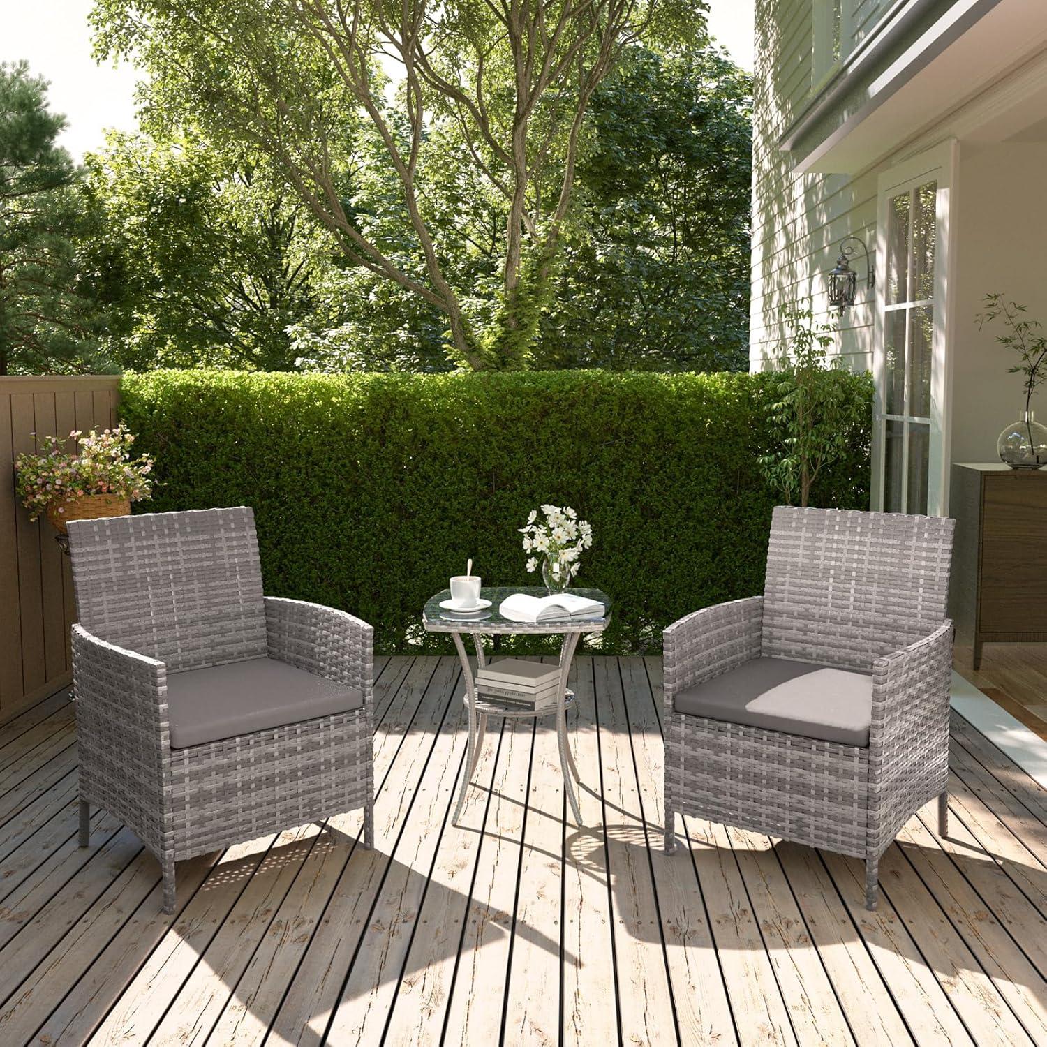3-teiliges Balkonmöbel Set mit Gartentisch und Stühlen aus Polyrattan