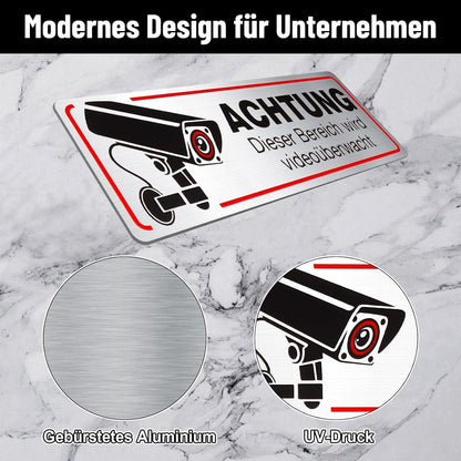 4x Videoüberwachung Schild 12x4cm Kamera Warnschild Innen