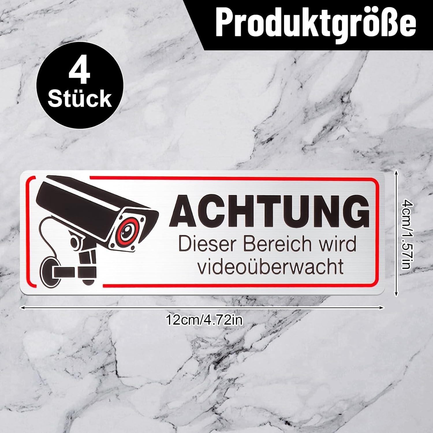 4x Videoüberwachung Schild 12x4 cm - Privatgrundstück Kamera Warnschild