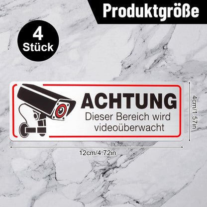 4x Videoüberwachung Schild 12x4 cm - Privatgrundstück Kamera Warnschild