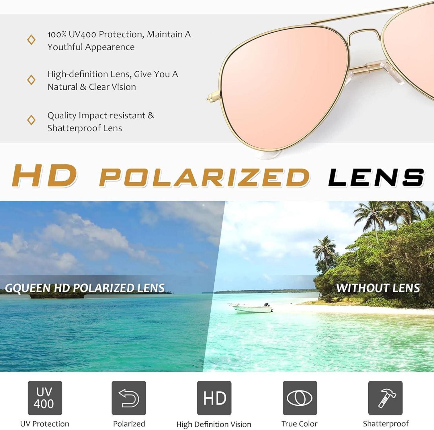 GQUEEN Polarisierte Pilotenbrille Herren Damen UV400 58MM 62MM