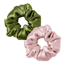 Seiden Haargummis 100% reine Maulbeerseide 2er Pack Grün Rosa