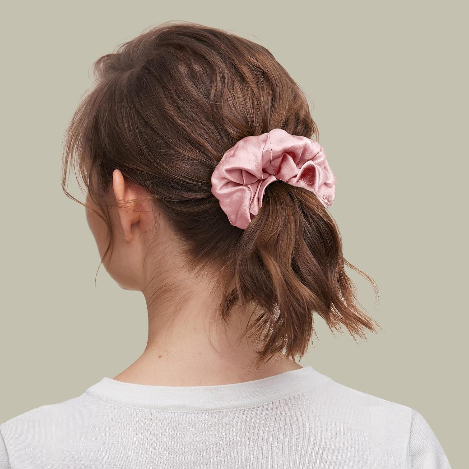 LILYSILK 100% Seide Haargummis Damen Pferdeschwanzhalter 2er Pack Altrosa Avocado Grün