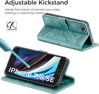 Handyhülle iPhone SE 2022/2020 7 8 Leder Flip PU Tasche Grün
