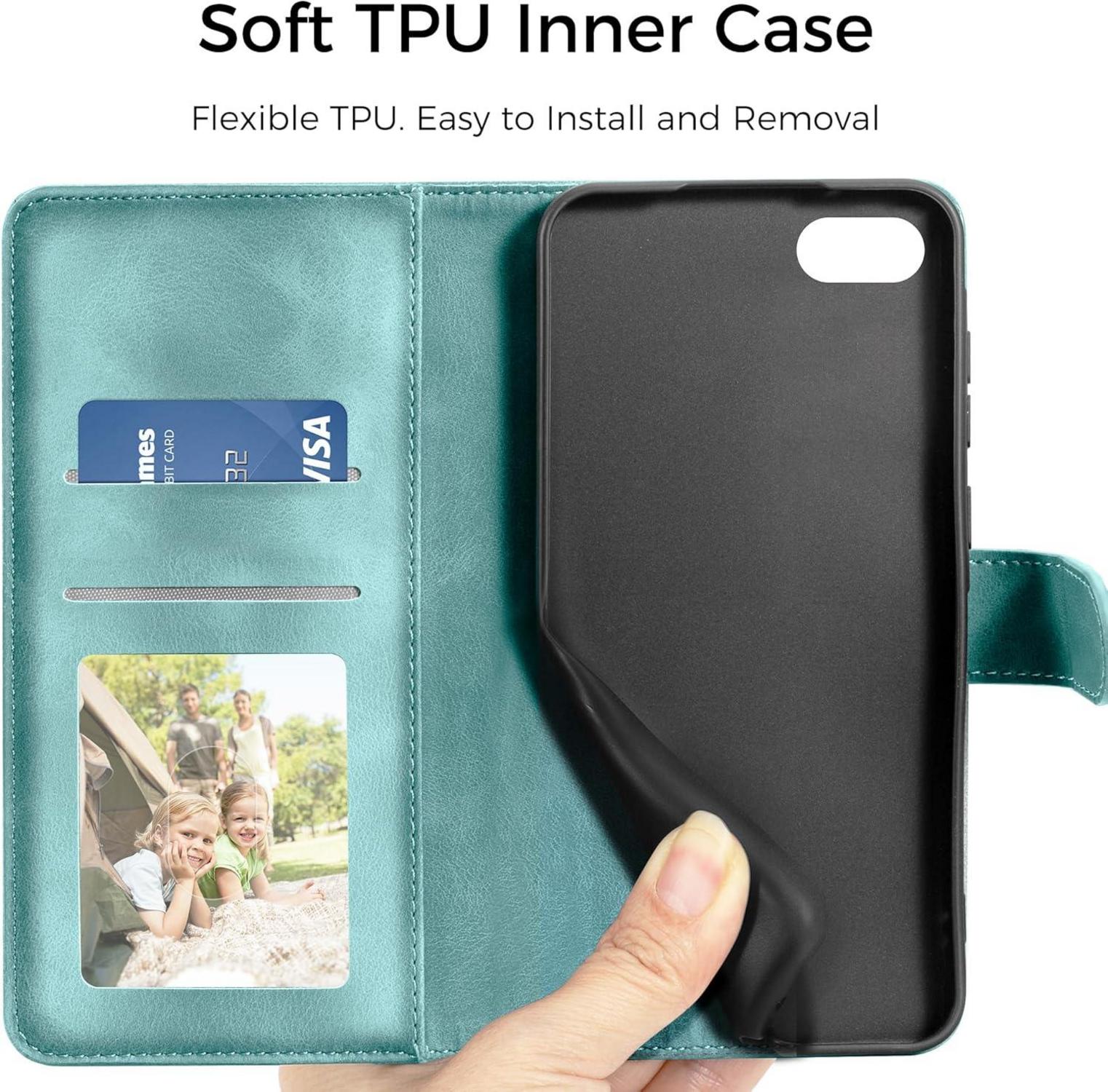 Handyhülle iPhone SE 2022/2020 7/8 Leder Flip Schutzhülle Grün