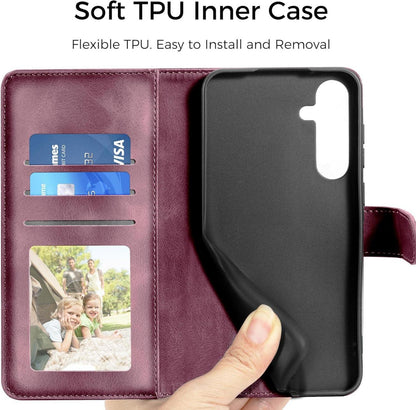 Samsung Galaxy A54 5G Lederhülle Weinrot Flip Wallet Case