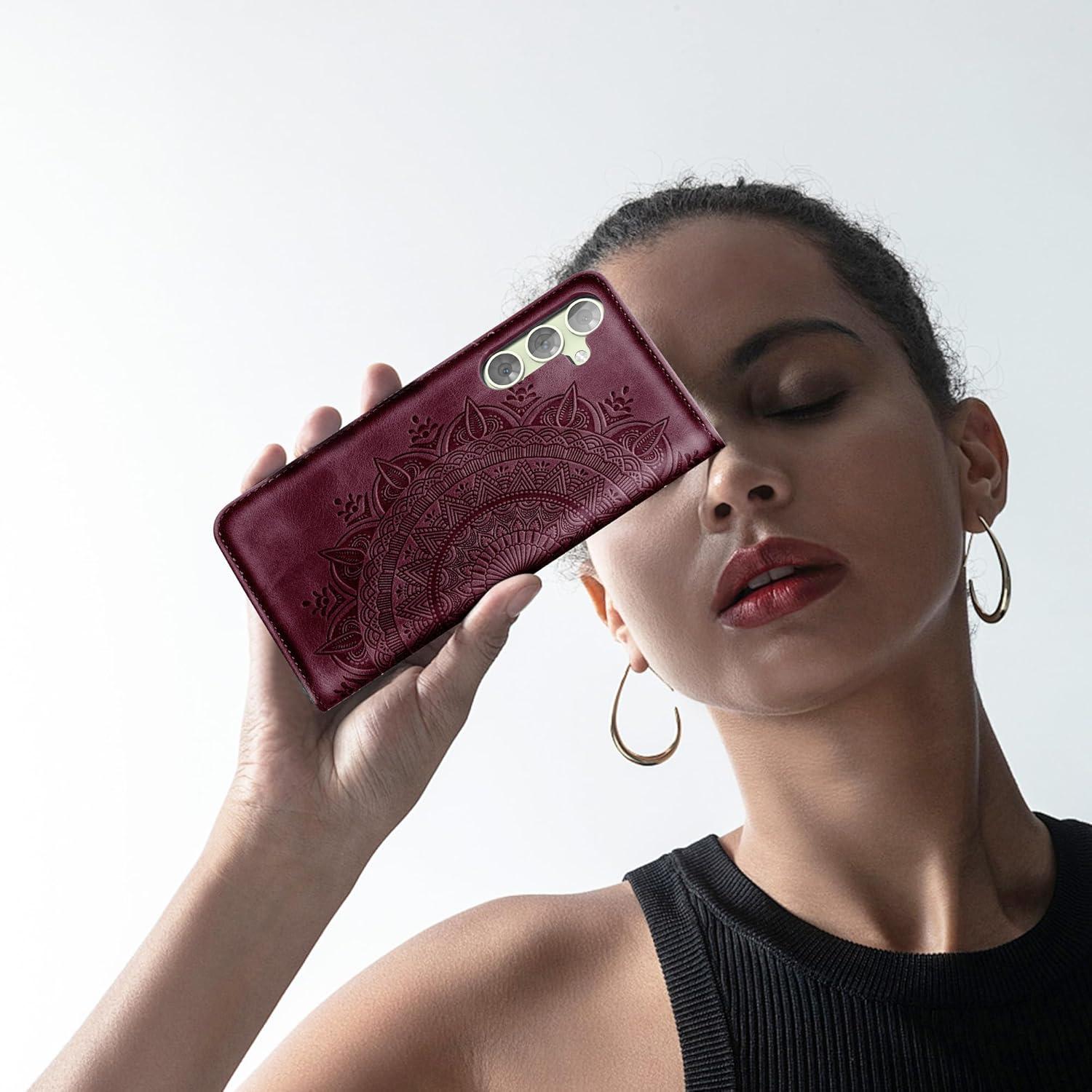 Samsung Galaxy A54 5G Leder Flip Wallet Hülle Weinrot
