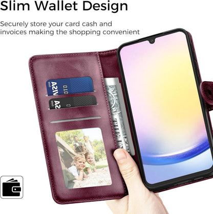Lederhülle Samsung Galaxy A25 Flip Wallet PU Schutzhülle Weinrot