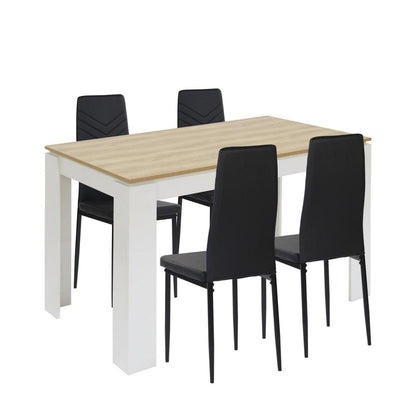 Esszimmergruppe Eiche-Weiß & Schwarz – Tisch mit 4 Stühlen