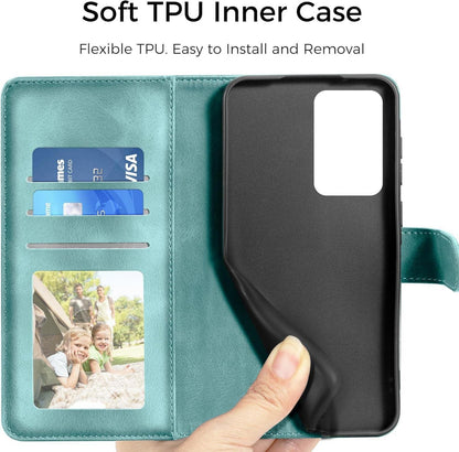 Samsung Galaxy A51 Lederhülle Flip Wallet Case Grün mit Kartenfach