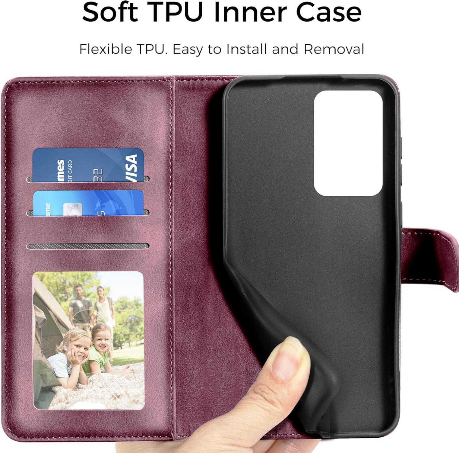 Samsung Galaxy A51 Lederhülle Flip Wallet Case Weinrot Magnet Standfunktion