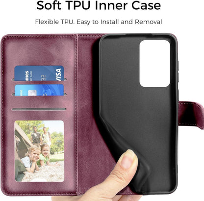 Samsung Galaxy A51 Lederhülle Flip Wallet Case Weinrot Magnet Standfunktion