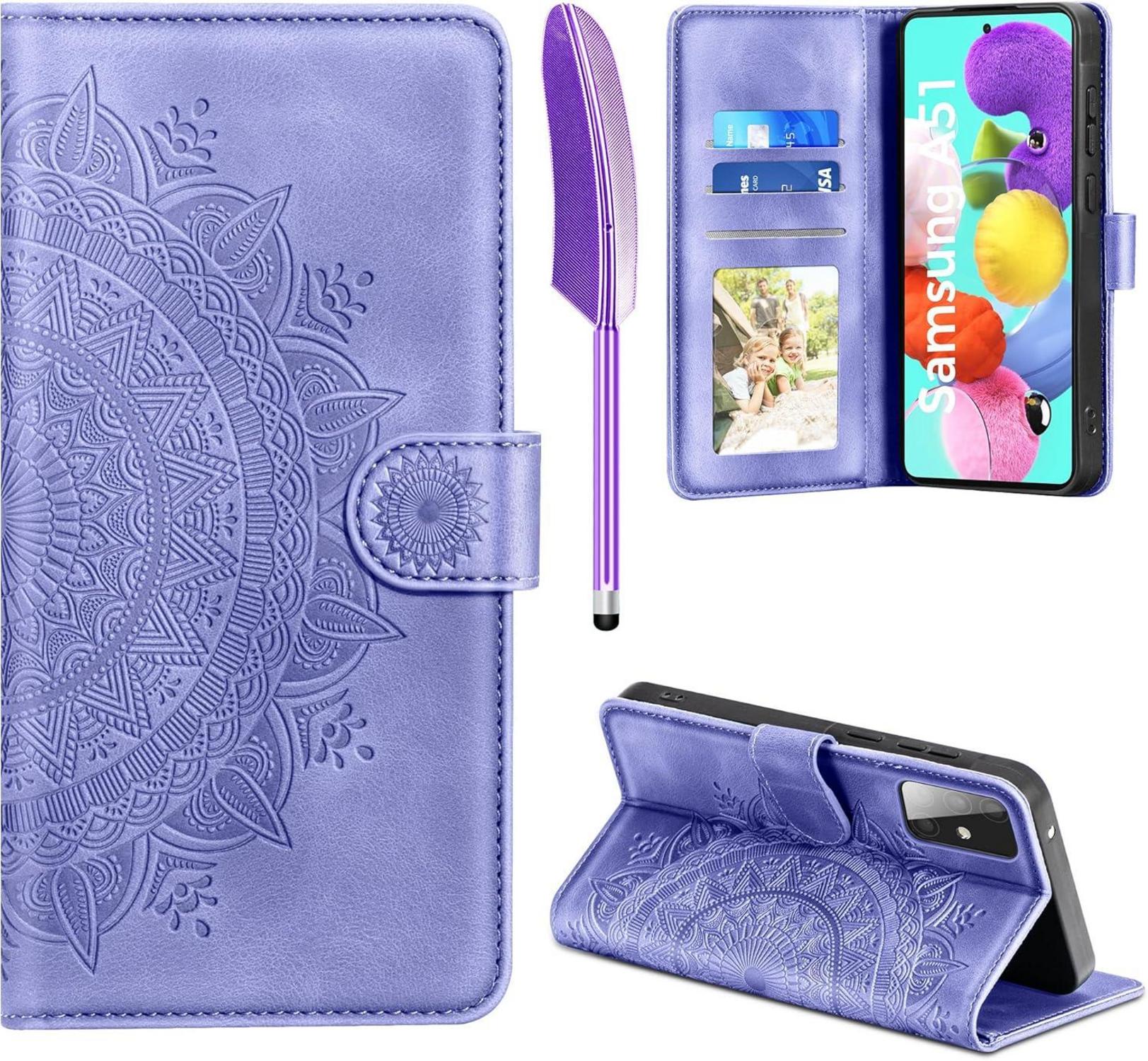Samsung Galaxy A51 Lederhülle Flip Wallet Schutzhülle lila