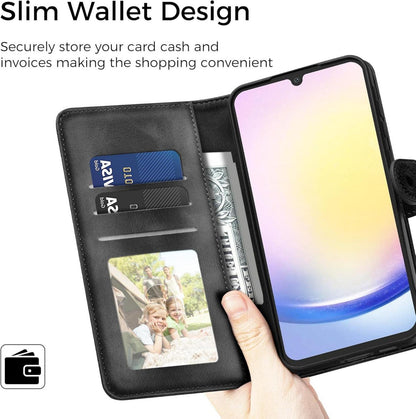Samsung Galaxy A25 Lederhülle Schwarz Flip Wallet Case