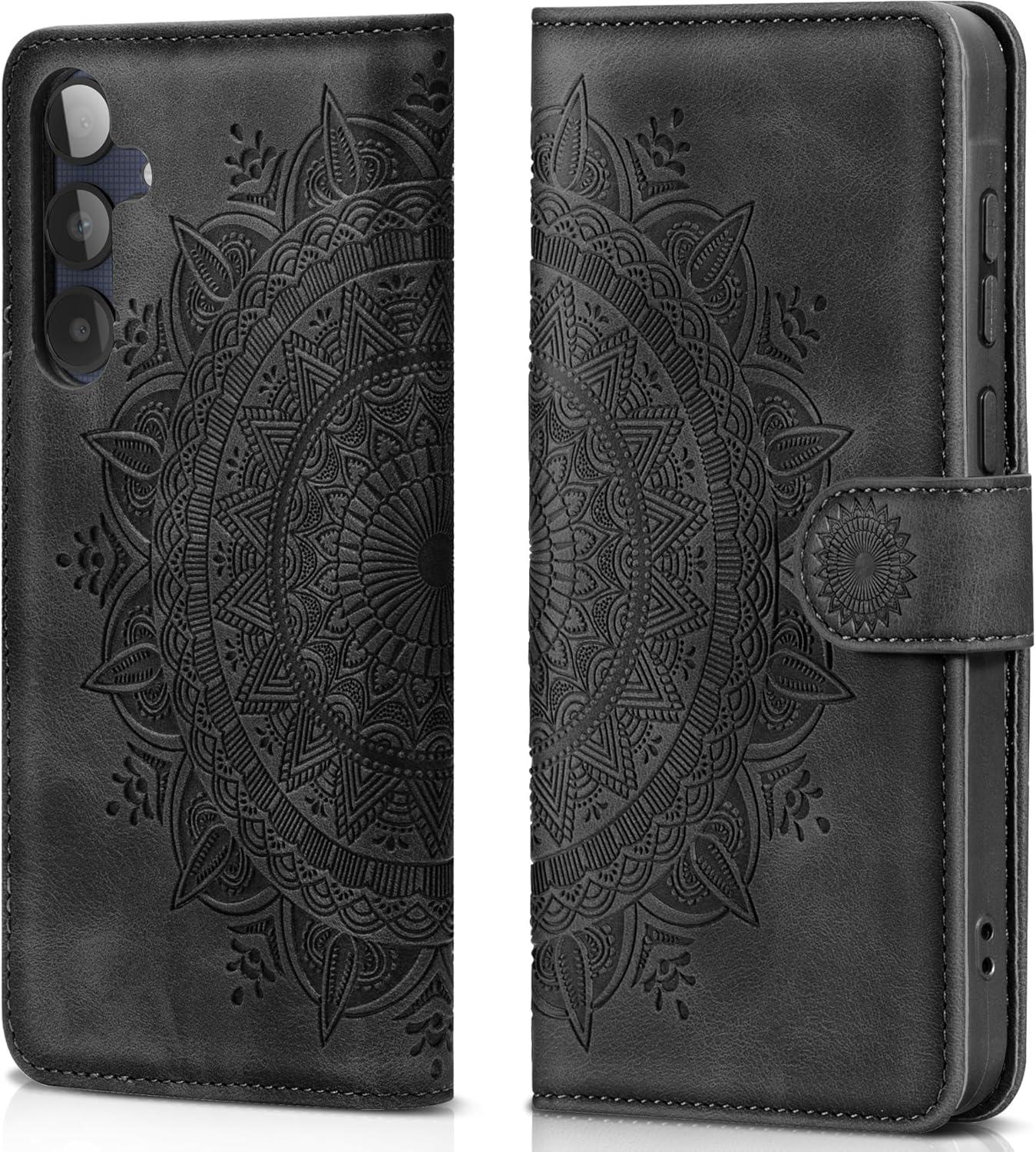 Samsung Galaxy A25 Leder Flip Wallet Hülle Schwarz Magnet Standfunktion