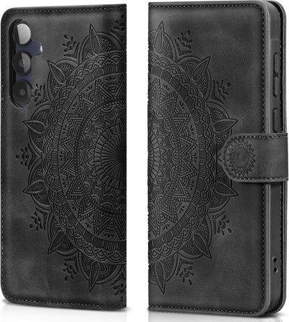 Samsung Galaxy A25 Leder Flip Wallet Hülle Schwarz Magnet Standfunktion