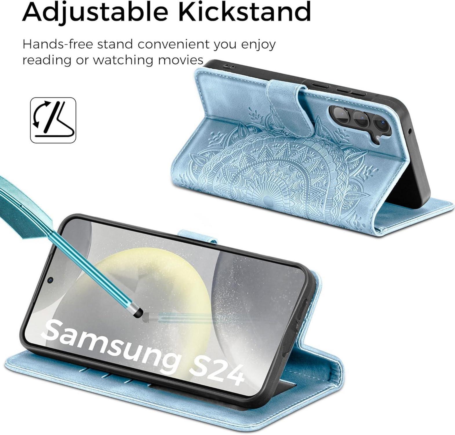EASDNB Samsung Galaxy S24 5G Lederhülle Himmelblau - Wallet Case mit Standfunktion & Kartenfach
