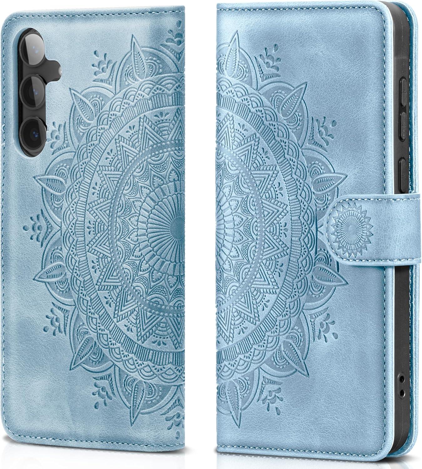EASDNB Samsung Galaxy S24 5G Lederhülle Himmelblau - Wallet Case mit Standfunktion & Kartenfach