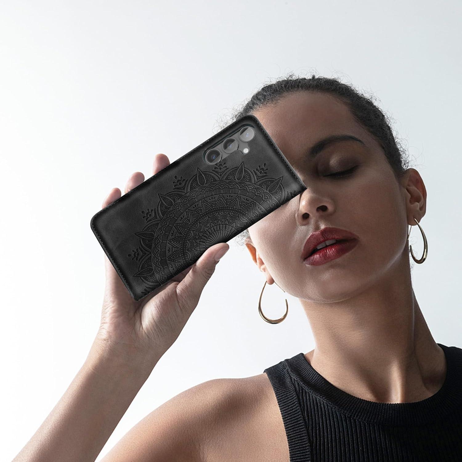 Samsung Galaxy S24 5G Leder Flip Wallet Hülle Schwarz Schutzhülle Standfunktion