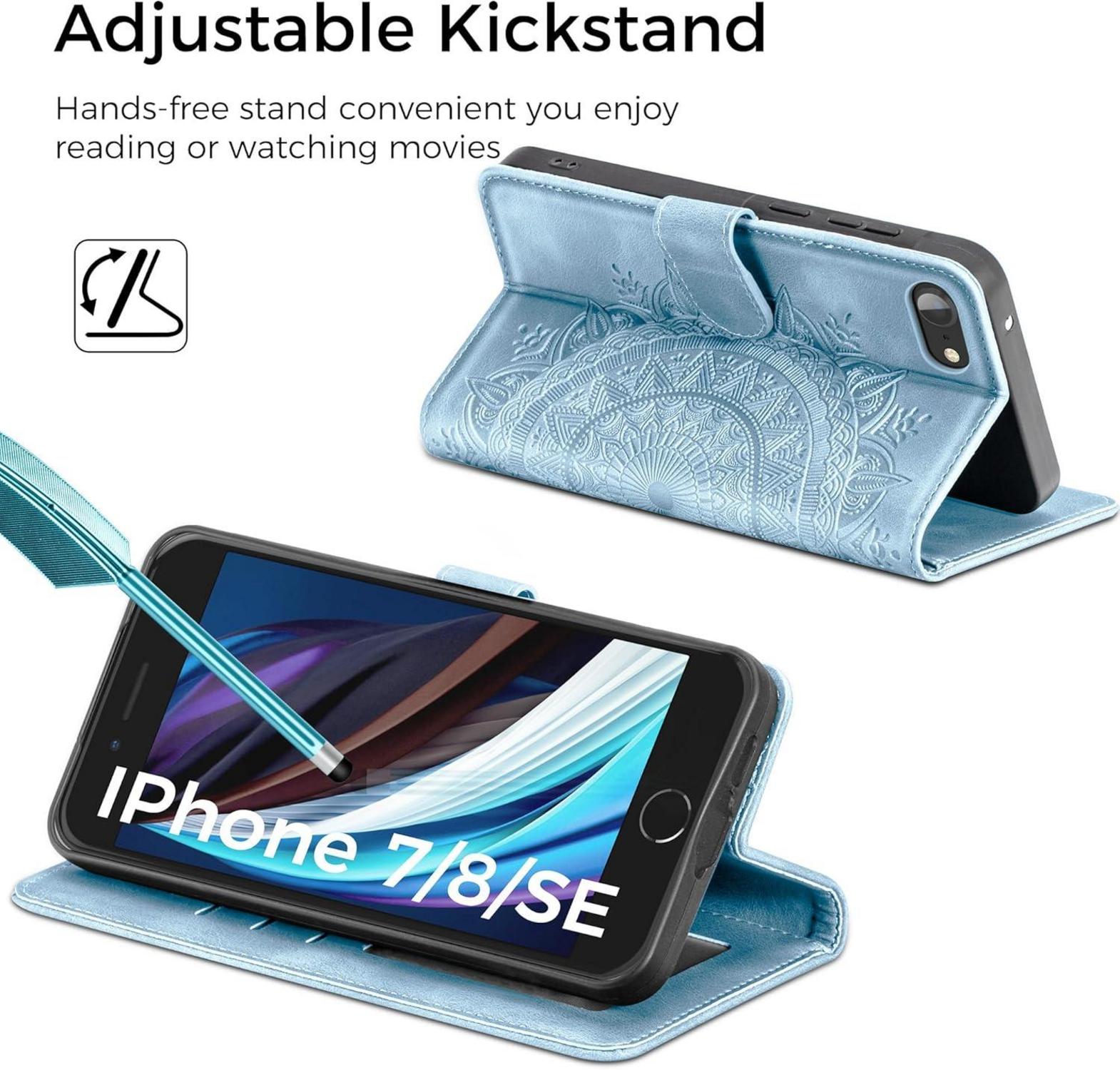 Handyhülle iPhone SE 2022/2020/7/8 Himmelblau PU Leder Flipcase