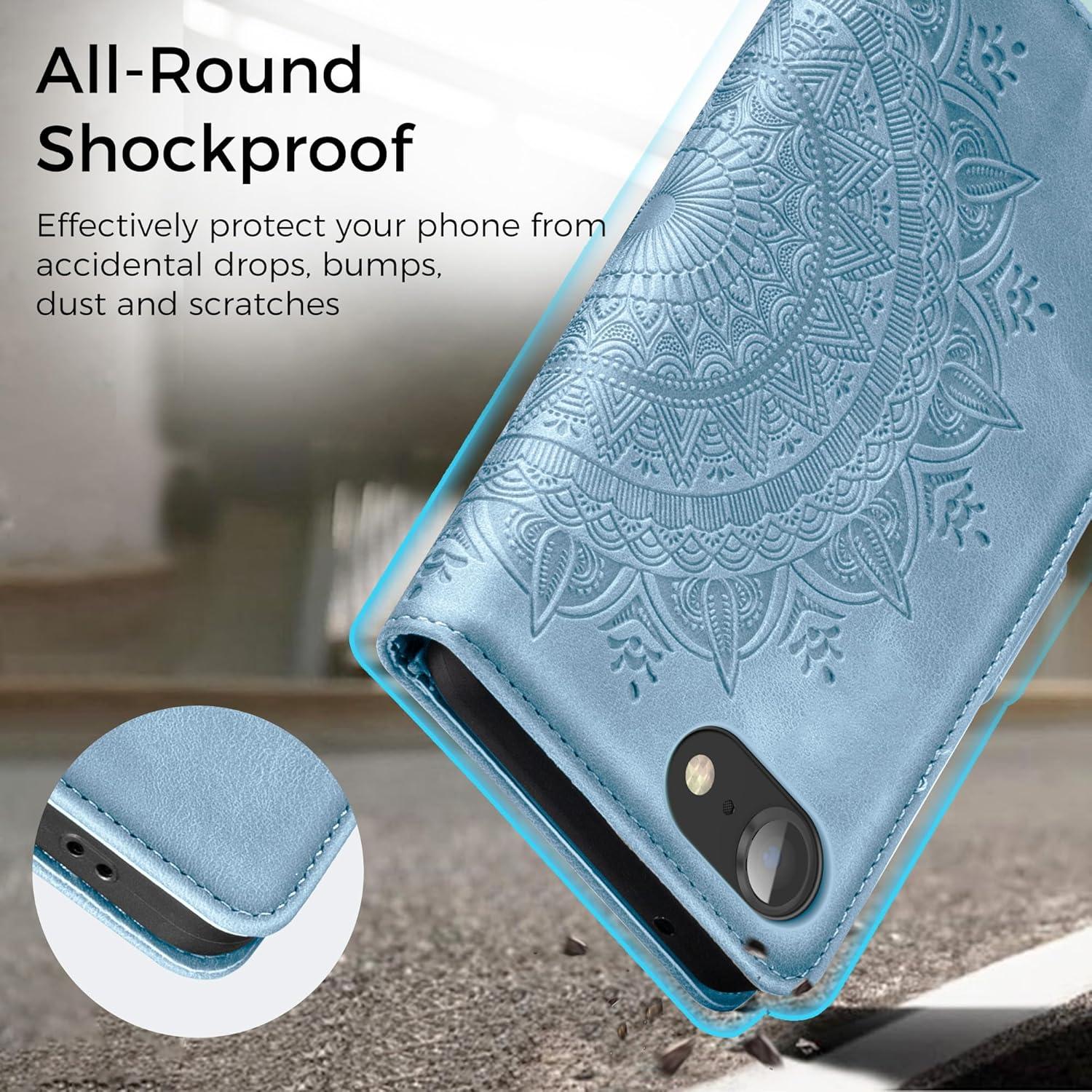 Handyhülle iPhone SE 2022 5G/ SE 2020/8/7 Himmelblau Flip Leder Tasche