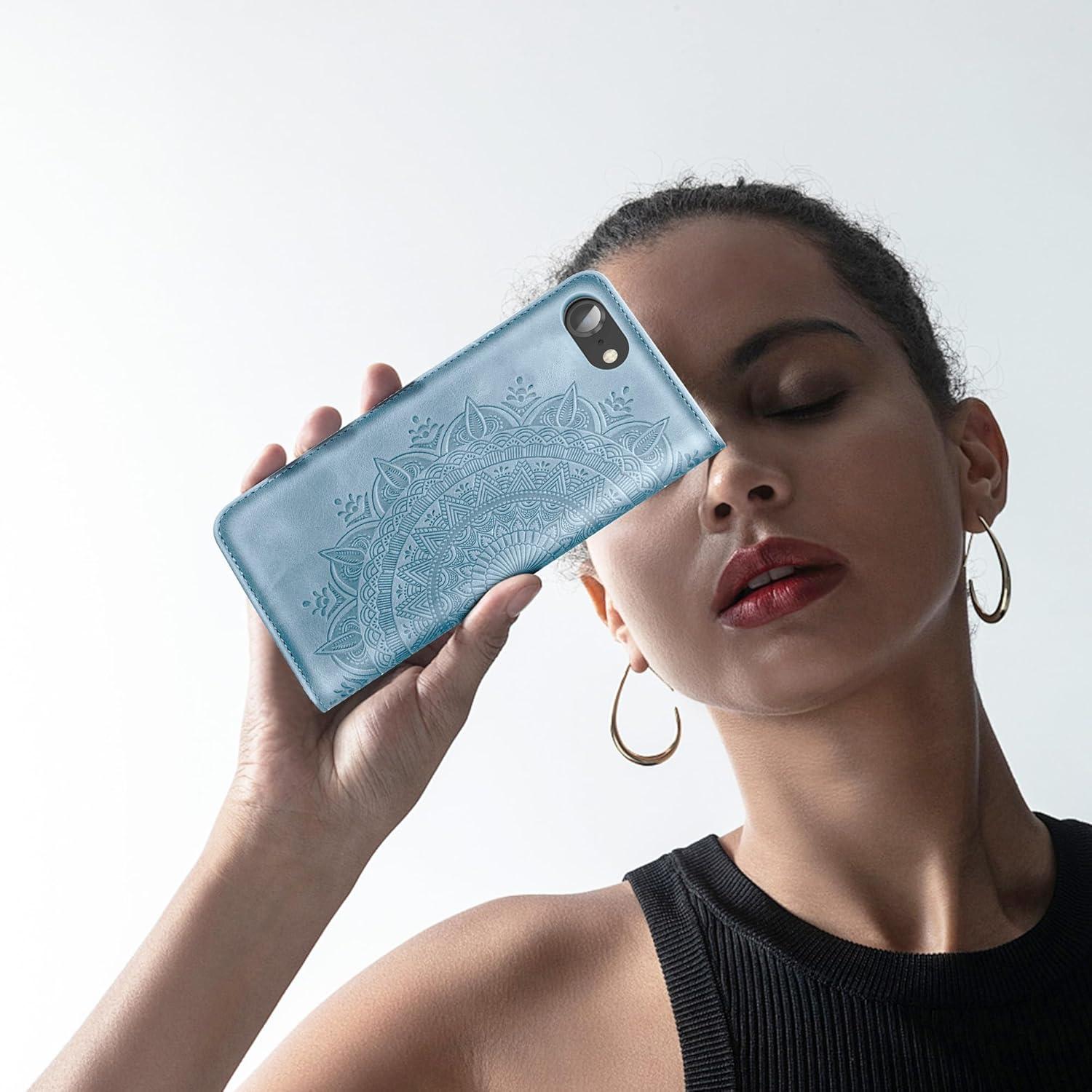 Handyhülle iPhone SE 2022/2020 7 8 Leder Flip PU Himmelblau
