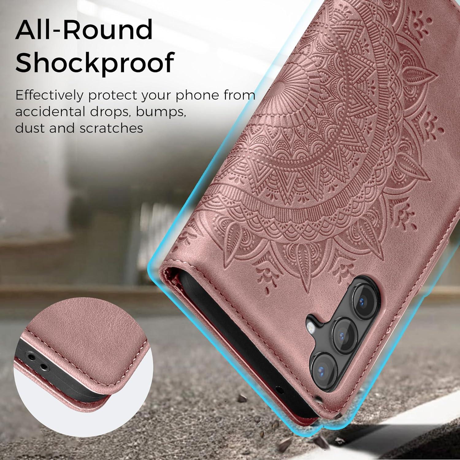 Samsung Galaxy S24 Lederhülle Flip Wallet Schutzhülle Rosa
