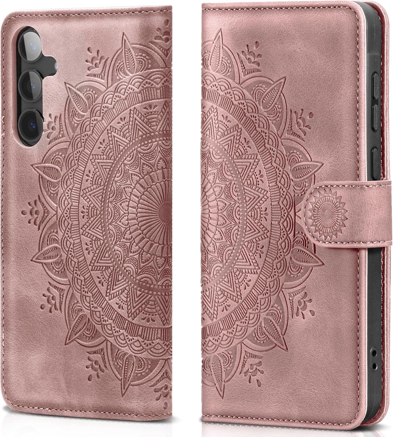 Samsung Galaxy S24 5G Lederhülle Rosa Standfunktion Wallet Case