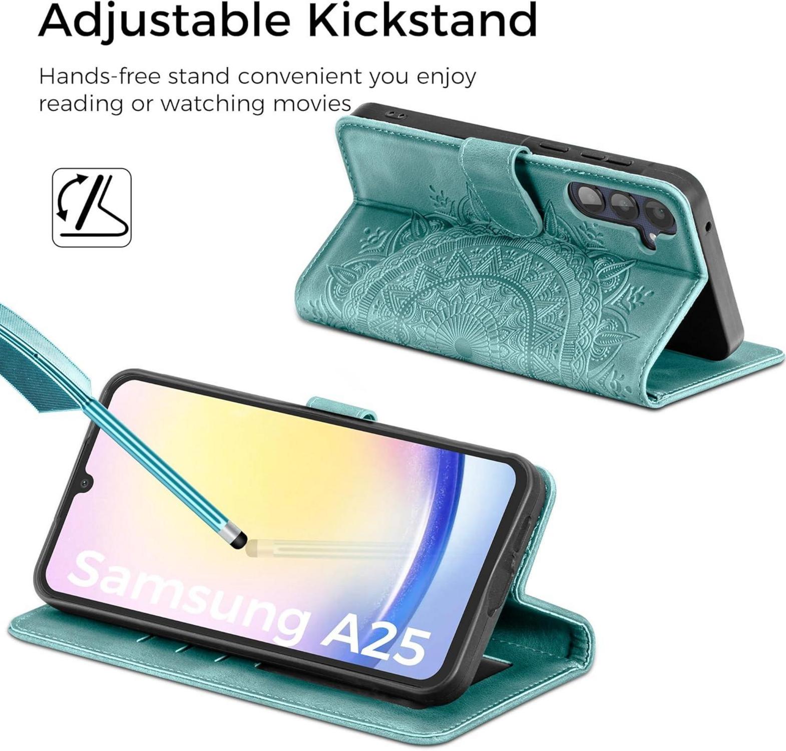 EASDNB Samsung Galaxy A25 Lederhülle Flip Wallet Case Grün