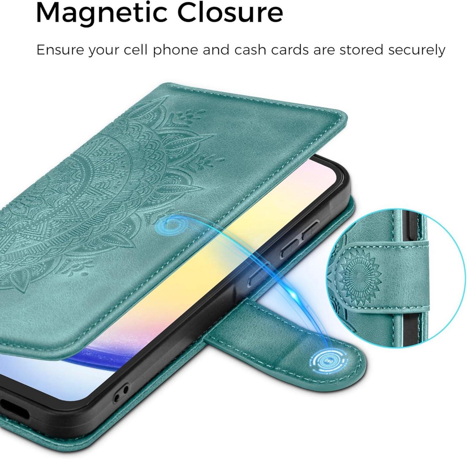 Samsung Galaxy A25 Leder Flip Wallet Hülle Grün
