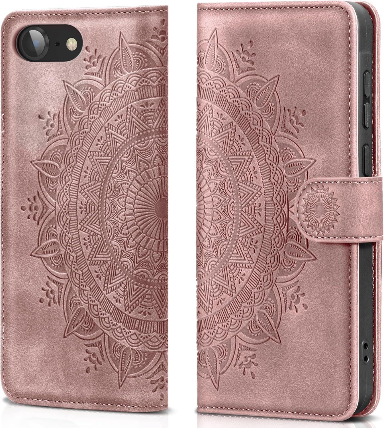 Handyhülle für iPhone SE 2022/2020 7 8 Leder Flip Tasche Rosa