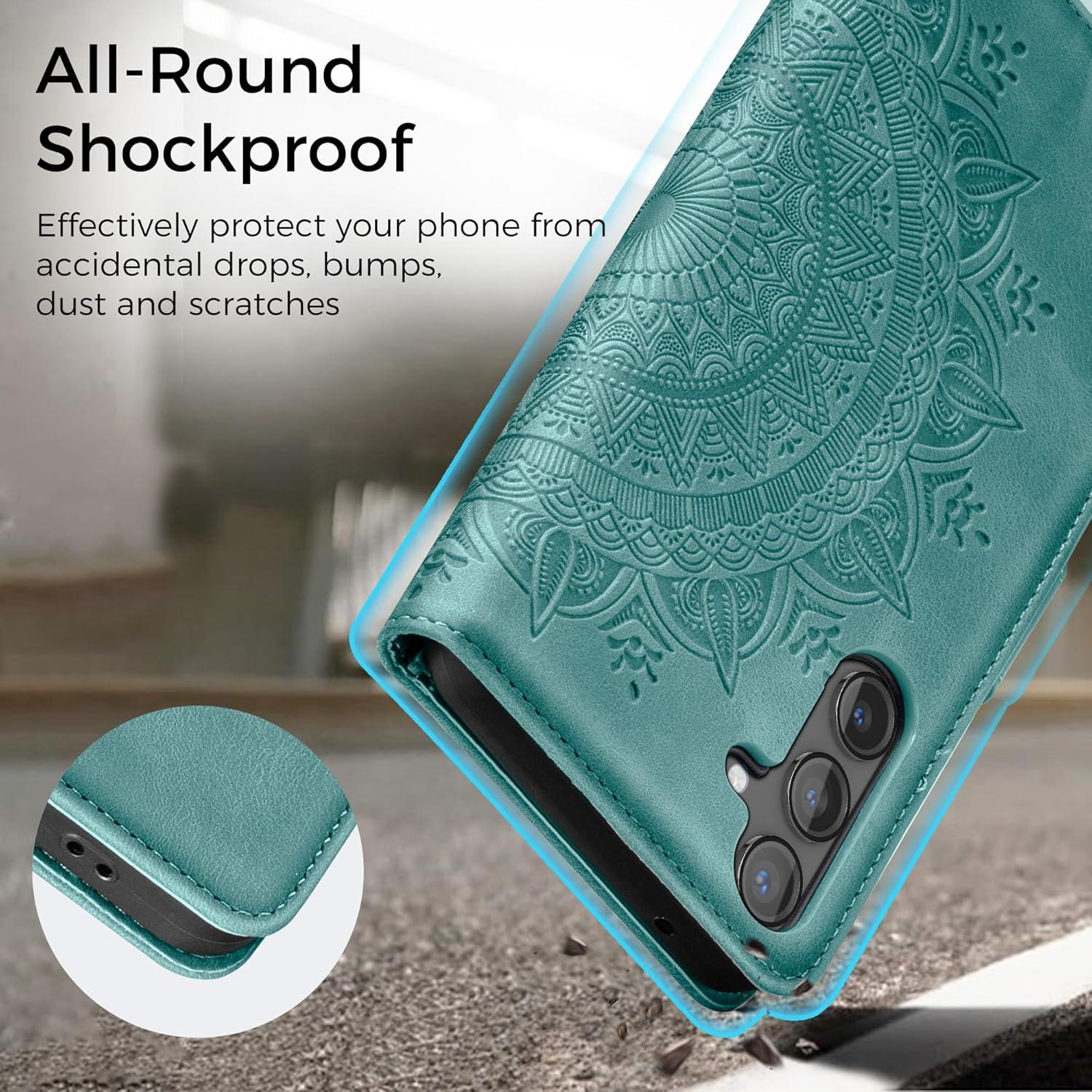 Lederhülle Samsung Galaxy S24 5G Hülle Flip Wallet PU Handyhülle Grün