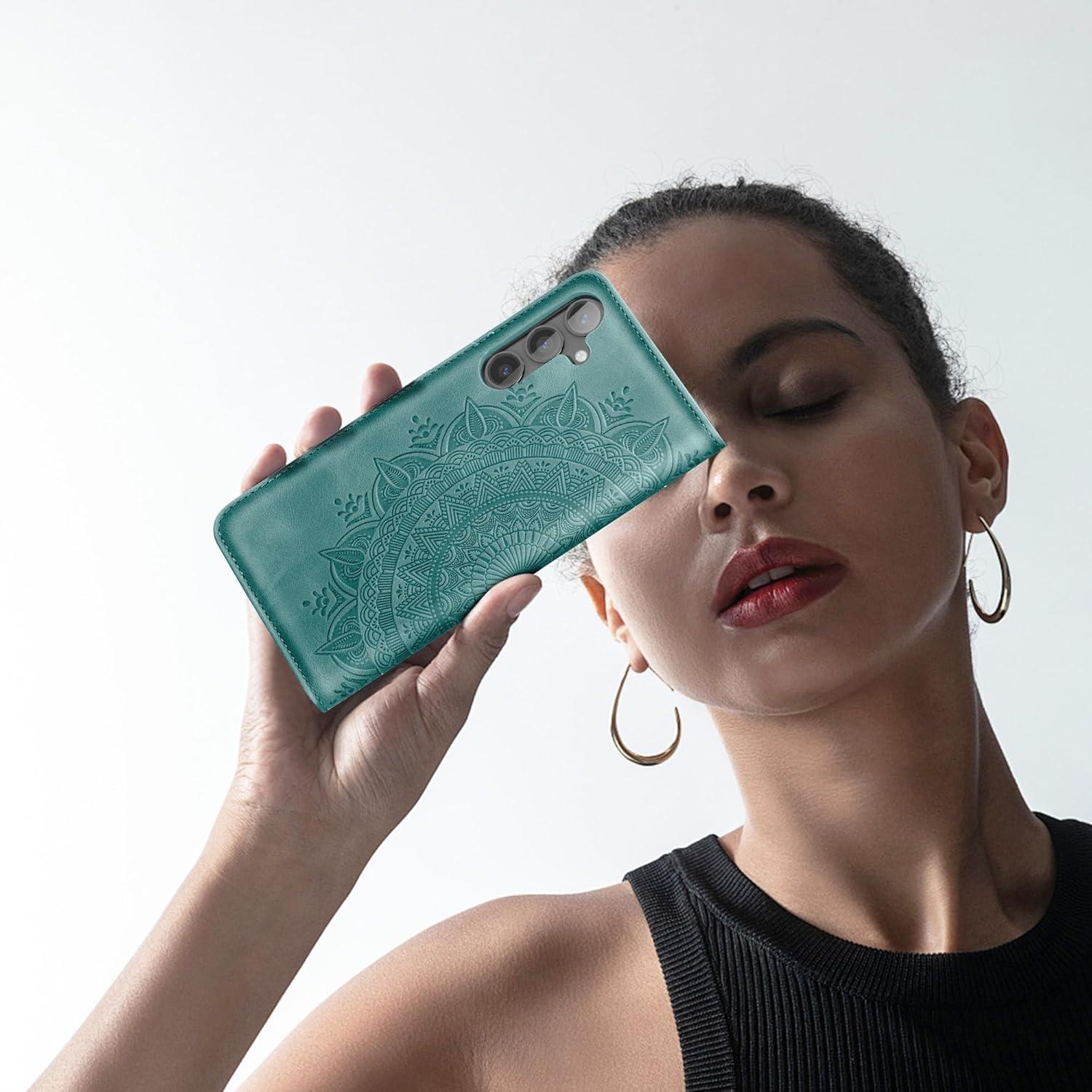 Samsung Galaxy S24 5G Leder Flip Wallet Hülle Grün Kartenfach Standfunktion
