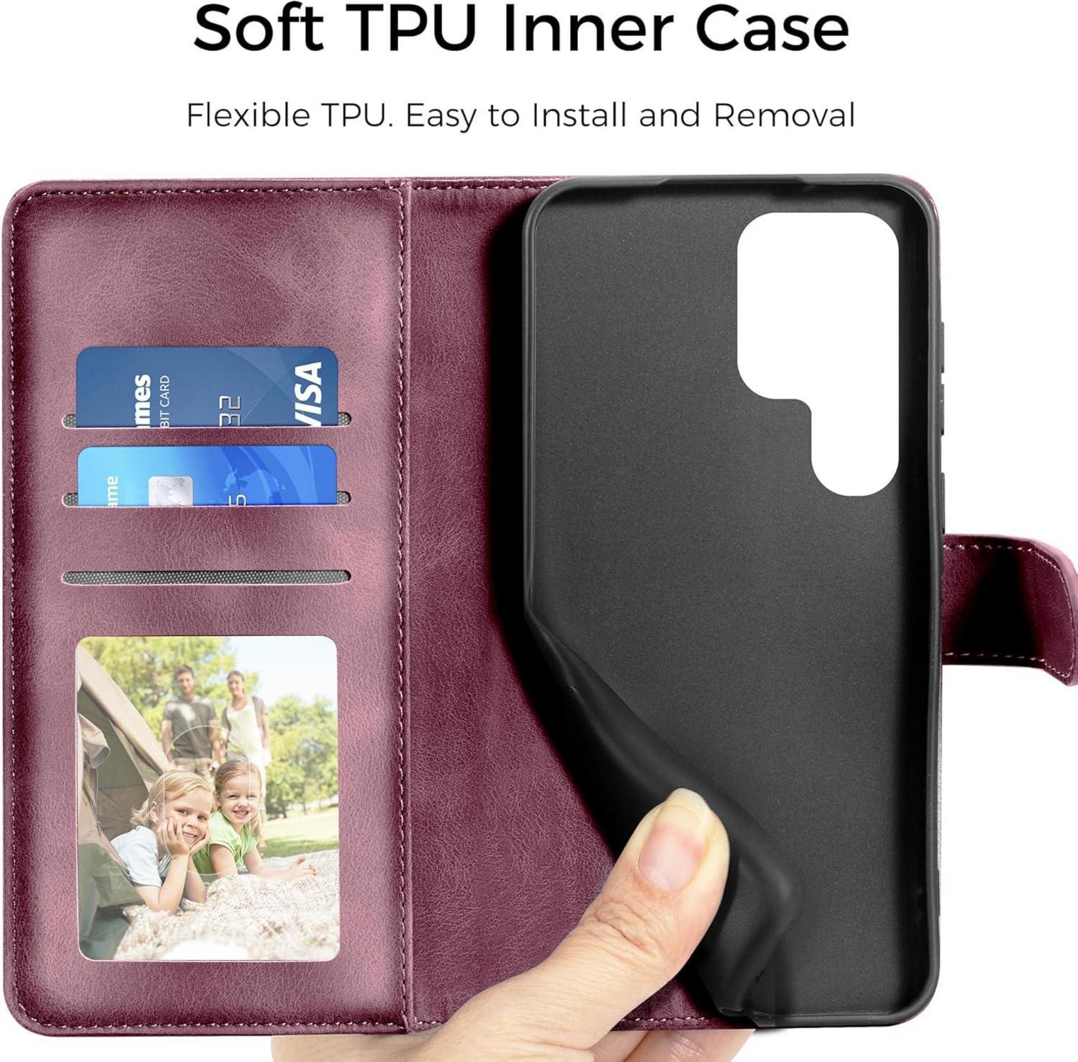 Samsung Galaxy S24 Ultra Handyhülle Flip Wallet Premium PU Leder Tasche Weinrot