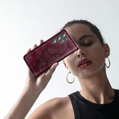 Samsung Galaxy S24 Ultra Handyhülle Flip Wallet Premium PU Leder Tasche Weinrot