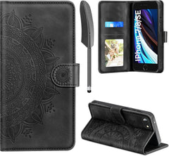 Handyhülle iPhone SE 2022/2020 7 8 Schwarz Leder Flip Hülle
