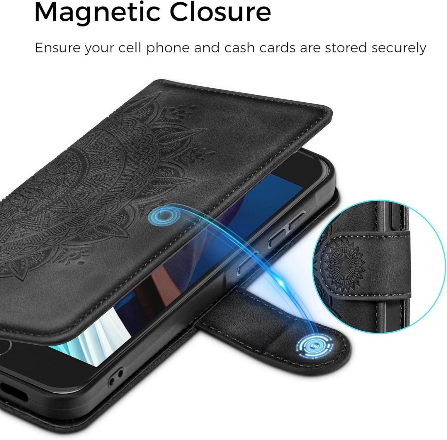 Handyhülle für iPhone SE 2022/2020, iPhone 7/8 Schwarz Flip PU Leder Schutzhülle
